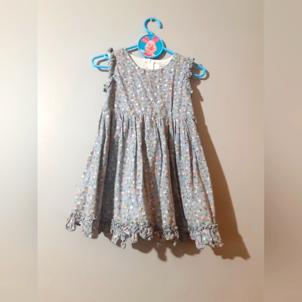 Popatu Blue Dress with Colorful Floral Pattern Rulled Bottom Size 4 Prarie Boho